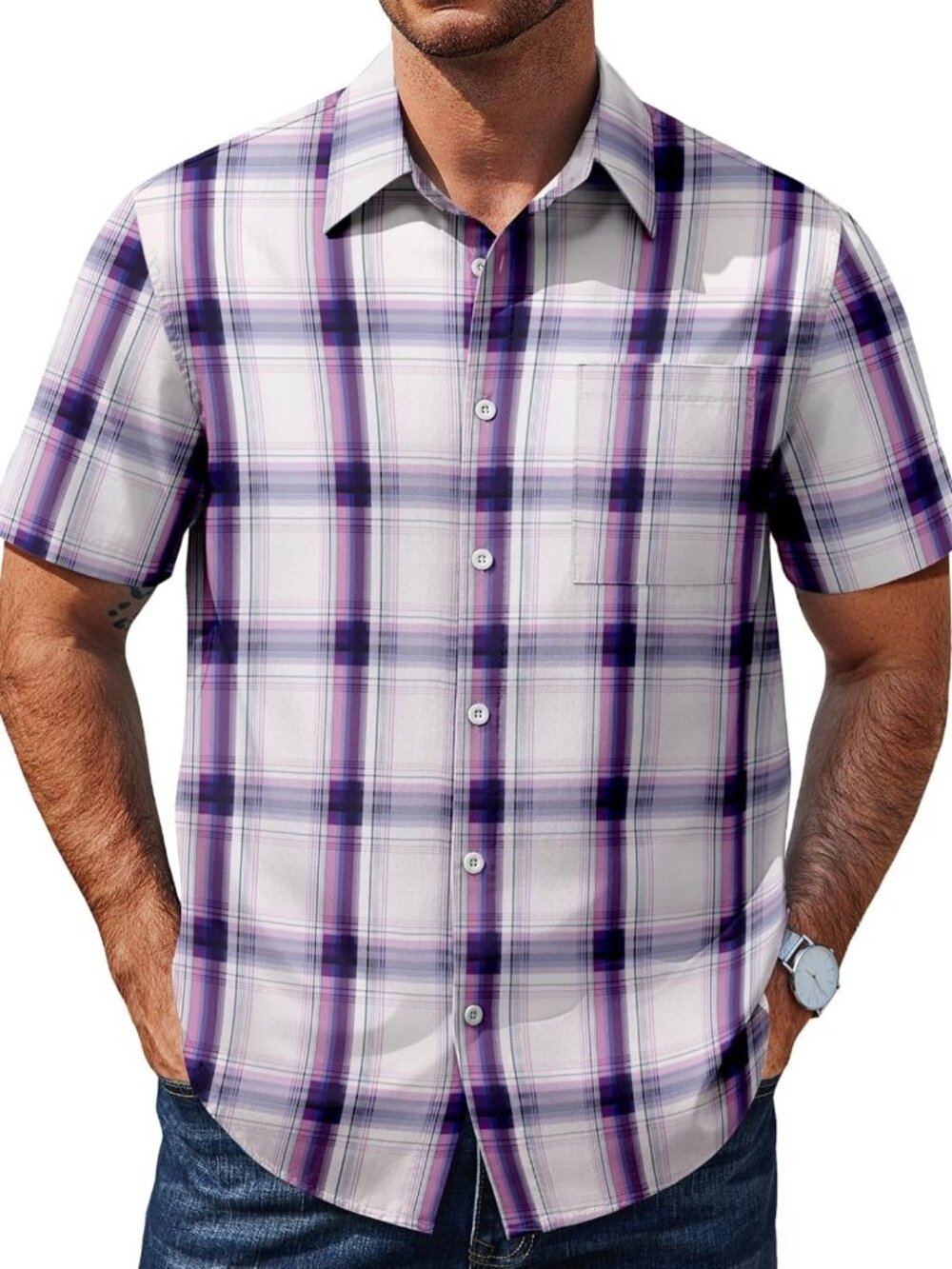 Stylish Plaid Short Sleeve Button Down Shirt for Men - Casual Summer Wear